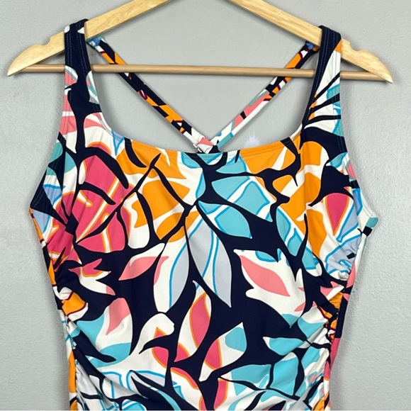 Nautica multi color tropical print crossback 1 pc. modest swimsuit, large. - Picture 3 of 13